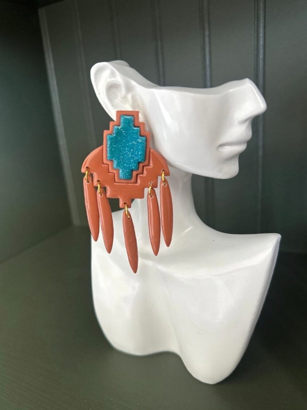 Southwest Sunset Dangle Earrings | Terracotta & Turquoise Sparkle | Polymer clay